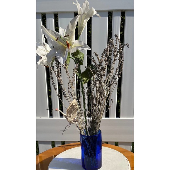 Vintage Cobalt Blue Blown Glass Tumbler/Flower Vase Highball Barware - Picture 6 of 10